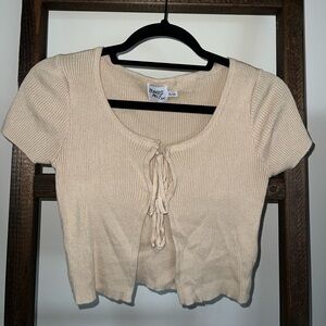 Princess Polly Cream Crop Tie Front Top